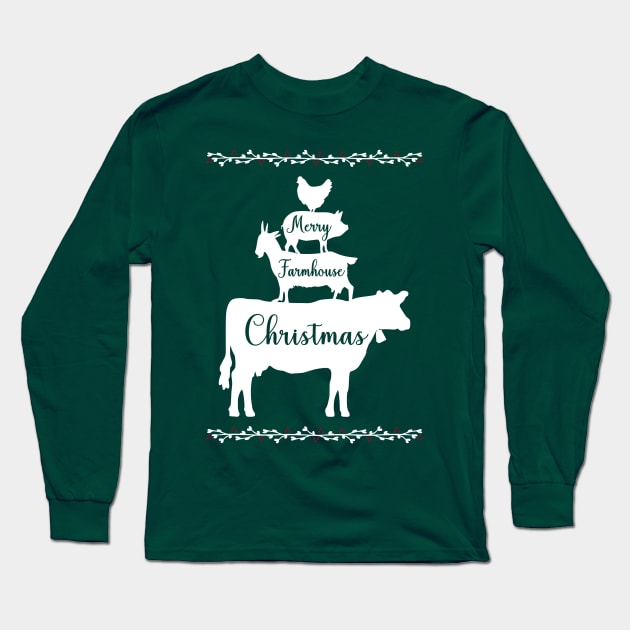 Merry Farmhouse Christmas Long Sleeve T-Shirt by StacysCellar